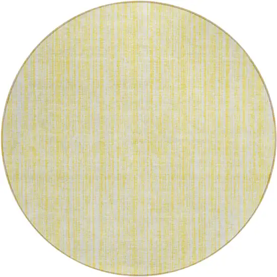 8' Yellow And Ivory Round Striped Washable Indoor Outdoor Area Rug Photo 1