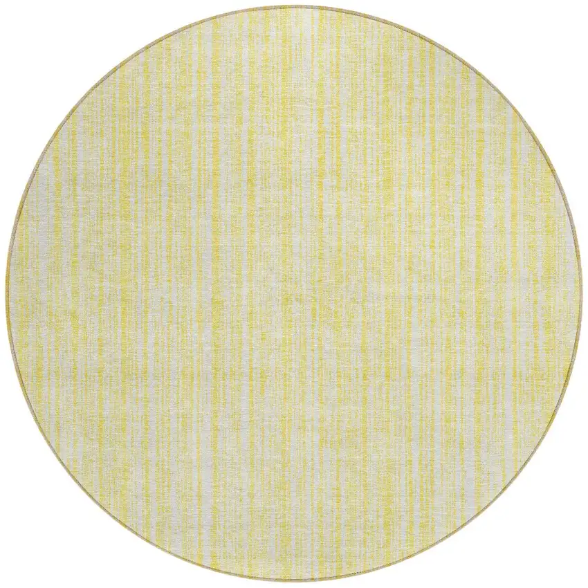 8' Yellow And Ivory Round Striped Washable Indoor Outdoor Area Rug Photo 3