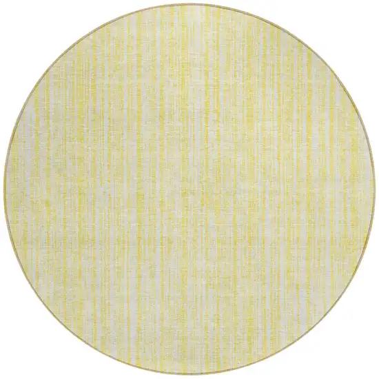 8' Yellow And Ivory Round Striped Washable Indoor Outdoor Area Rug Photo 3