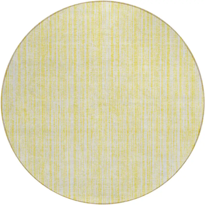 8' Yellow And Ivory Round Striped Washable Indoor Outdoor Area Rug Photo 9
