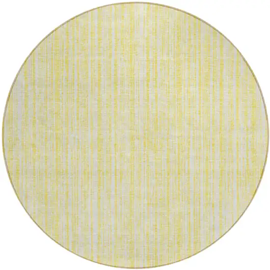 8' Yellow And Ivory Round Striped Washable Indoor Outdoor Area Rug Photo 9