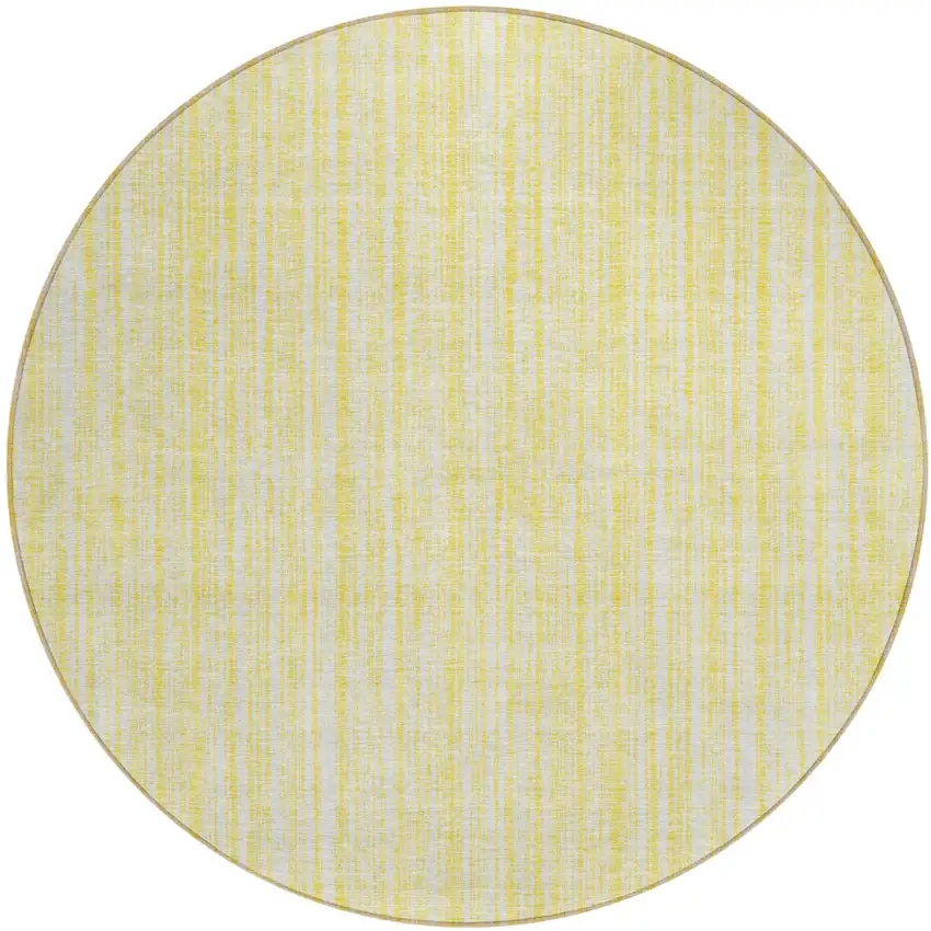 8' Yellow And Ivory Round Striped Washable Indoor Outdoor Area Rug Photo 9
