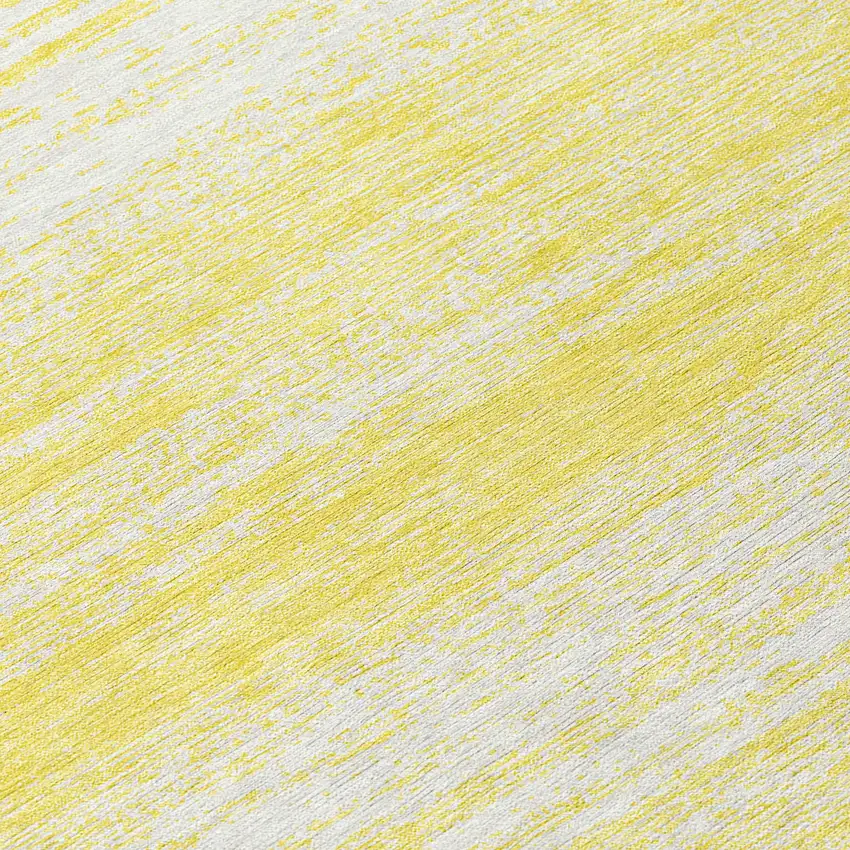 8' Yellow And Ivory Round Striped Washable Indoor Outdoor Area Rug Photo 8