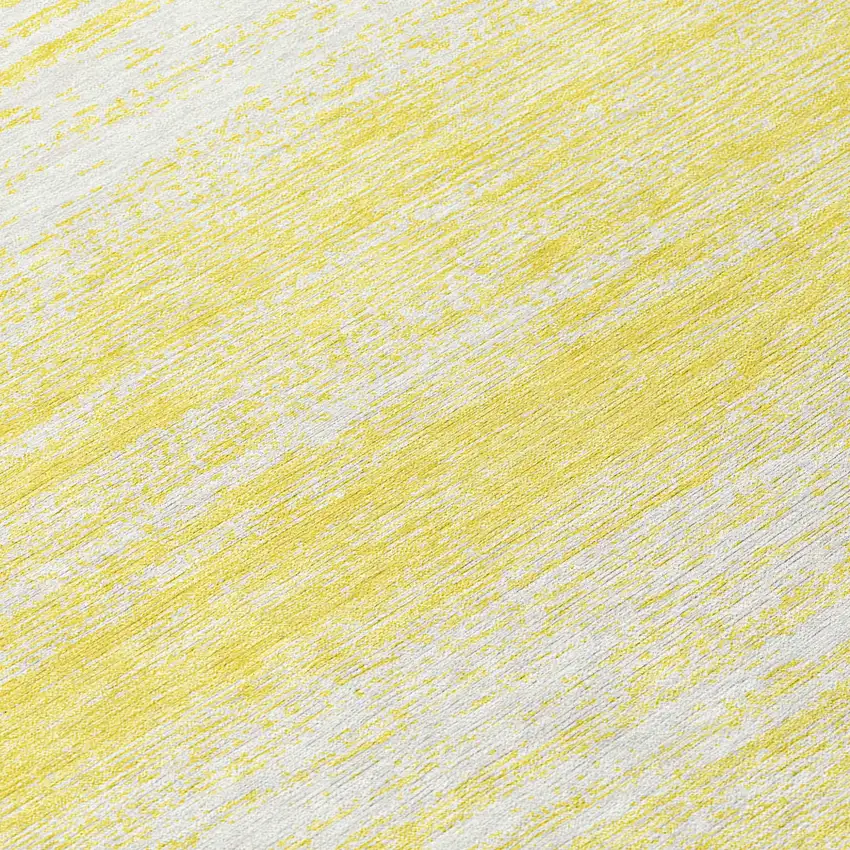 8' Yellow And Ivory Round Striped Washable Indoor Outdoor Area Rug Photo 8