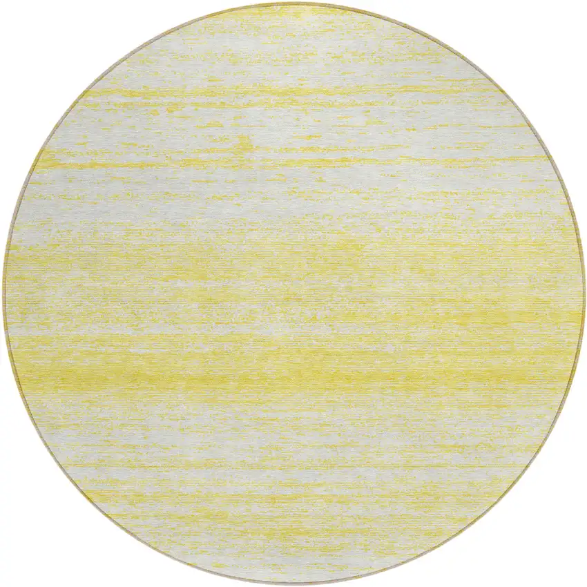 8' Yellow And Ivory Round Striped Washable Indoor Outdoor Area Rug Photo 2