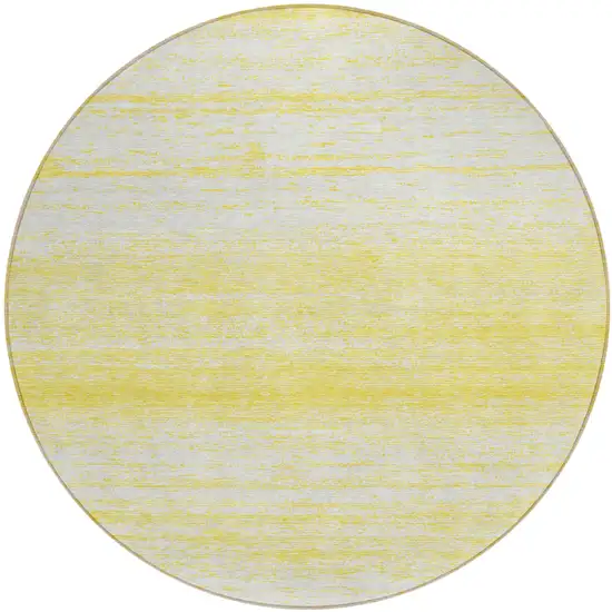 8' Yellow And Ivory Round Striped Washable Indoor Outdoor Area Rug Photo 2