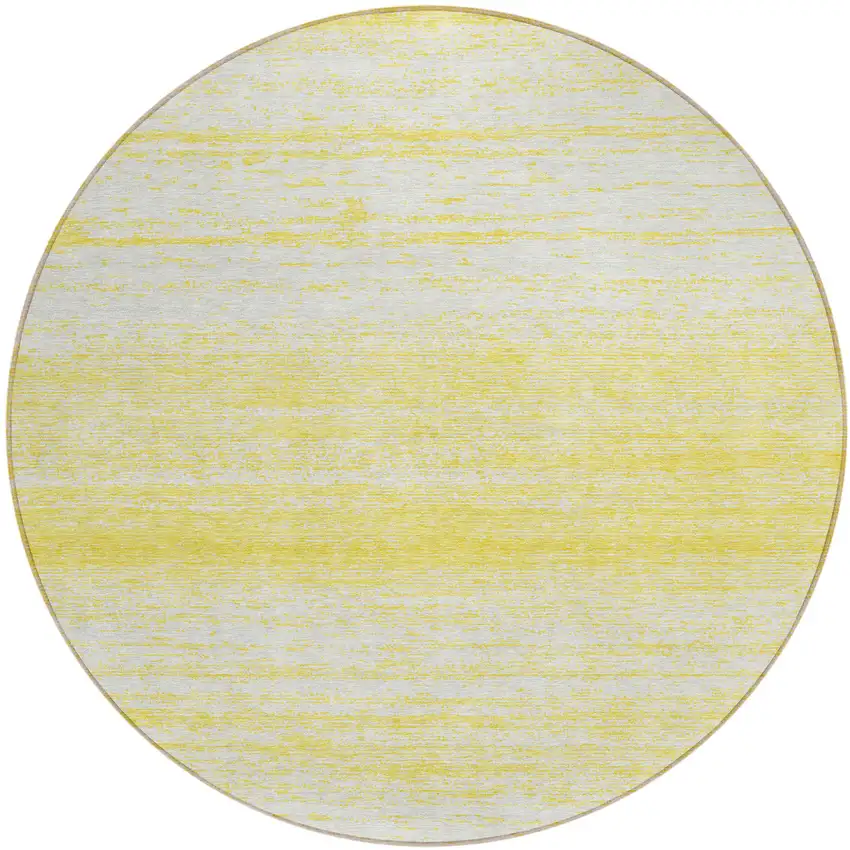 8' Yellow And Ivory Round Striped Washable Indoor Outdoor Area Rug Photo 2