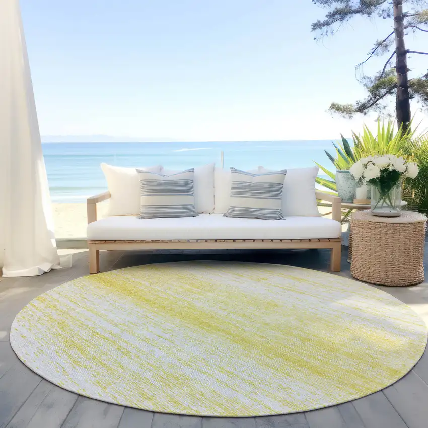 8' Yellow And Ivory Round Striped Washable Indoor Outdoor Area Rug Photo 6