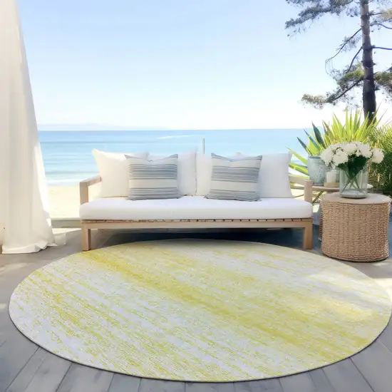 8' Yellow And Ivory Round Striped Washable Indoor Outdoor Area Rug Photo 6