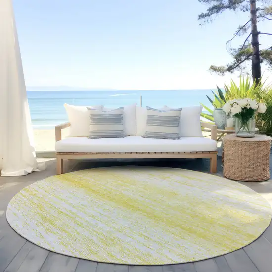 8' Yellow And Ivory Round Striped Washable Indoor Outdoor Area Rug Photo 6