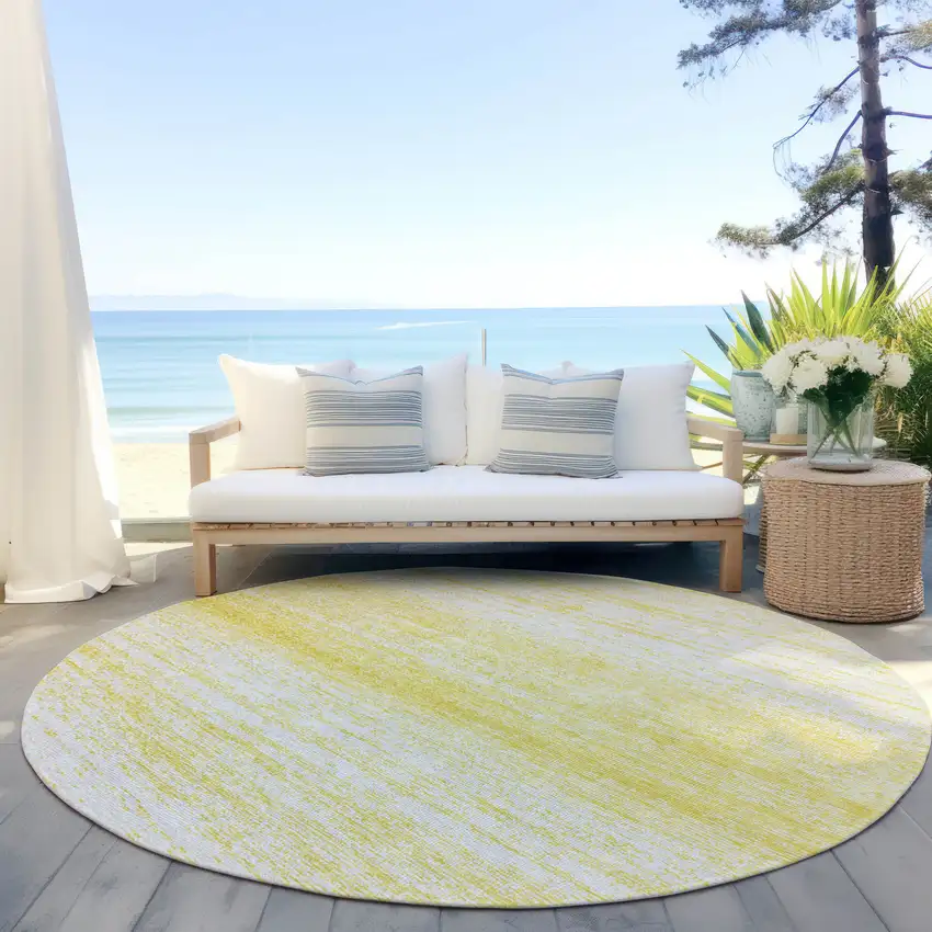 8' Yellow And Ivory Round Striped Washable Indoor Outdoor Area Rug Photo 6