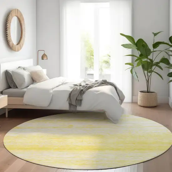 8' Yellow And Ivory Round Striped Washable Indoor Outdoor Area Rug Photo 7