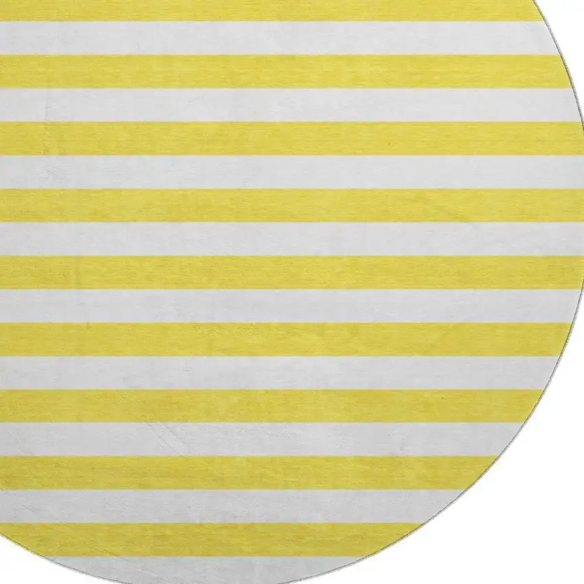 8' Yellow And Ivory Striped Washable Round Rug With UV Protection Photo 3