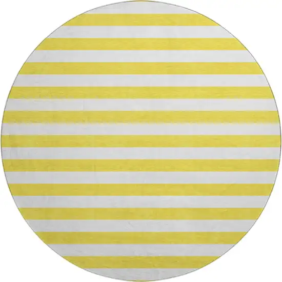 8' Yellow And Ivory Striped Washable Round Rug With UV Protection Photo 1