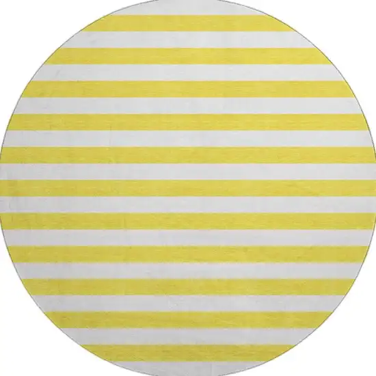 8' Yellow And Ivory Striped Washable Round Rug With UV Protection Photo 4