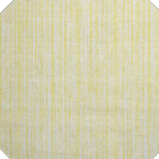 8' Yellow And Ivory Striped Washable Round Rug With UV Protection Photo 3
