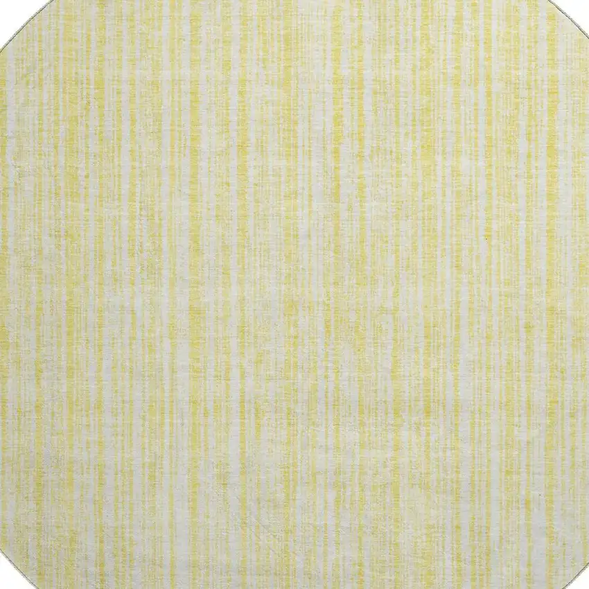 8' Yellow And Ivory Striped Washable Round Rug With UV Protection Photo 3