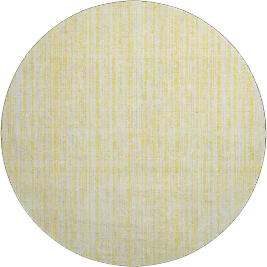 8' Yellow And Ivory Striped Washable Round Rug With UV Protection Photo 1
