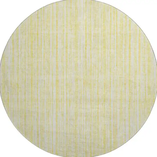8' Yellow And Ivory Striped Washable Round Rug With UV Protection Photo 4