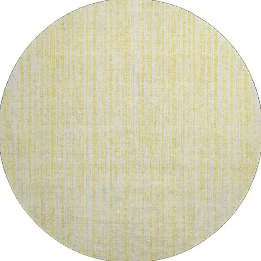 8' Yellow And Ivory Striped Washable Round Rug With UV Protection Photo 4