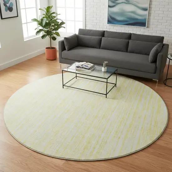 8' Yellow And Ivory Striped Washable Round Rug With UV Protection Photo 2