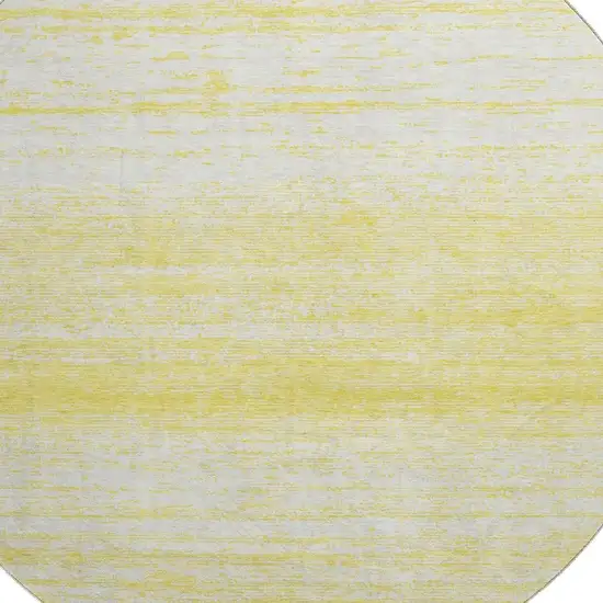 8' Yellow And Ivory Striped Washable Round Rug With UV Protection Photo 3