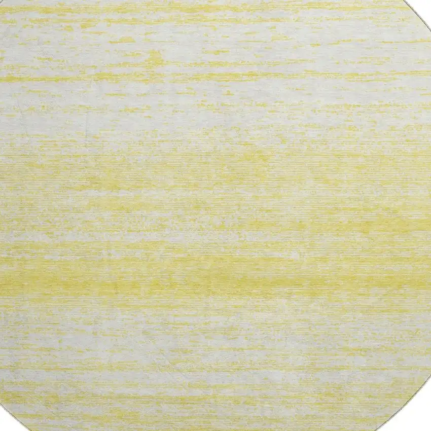 8' Yellow And Ivory Striped Washable Round Rug With UV Protection Photo 3