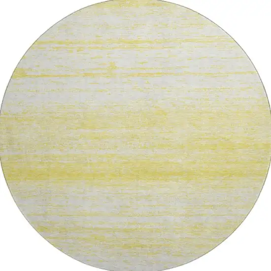 8' Yellow And Ivory Striped Washable Round Rug With UV Protection Photo 4