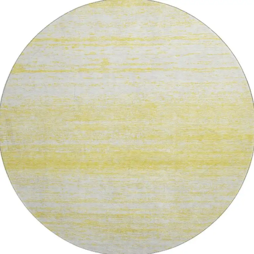 8' Yellow And Ivory Striped Washable Round Rug With UV Protection Photo 4