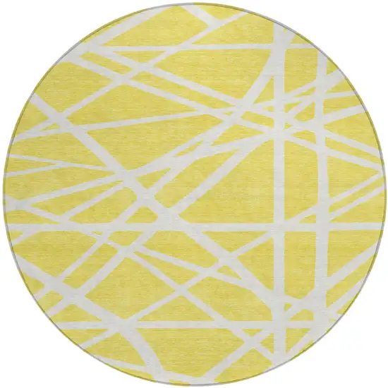 8' Yellow And Linen Round Geometric Washable Indoor Outdoor Area Rug Photo 2