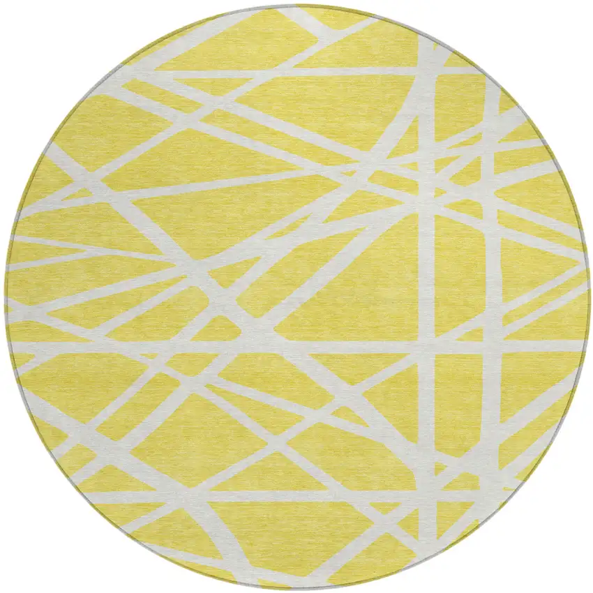 8' Yellow And Linen Round Geometric Washable Indoor Outdoor Area Rug Photo 2