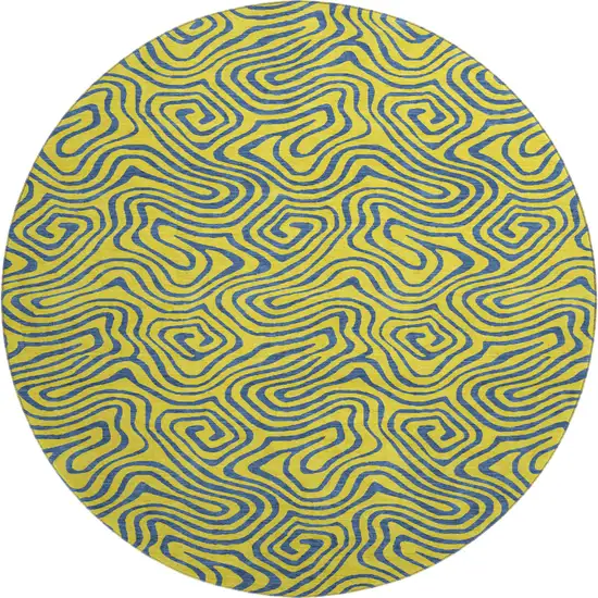 8' Yellow And Navy Blue Abstract Washable Round Rug With UV Protection Photo 1