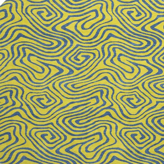 8' Yellow And Navy Blue Abstract Washable Round Rug With UV Protection Photo 2