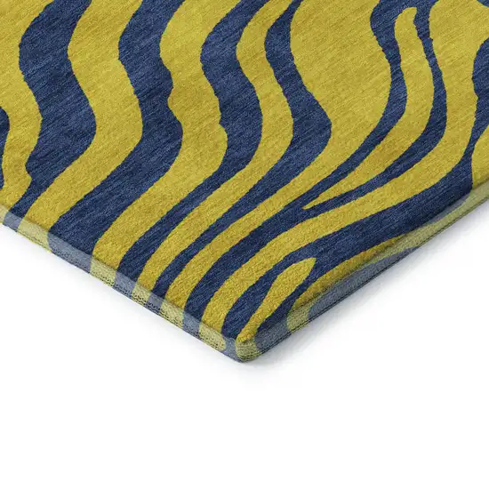 8' Yellow And Navy Blue Animal Print Washable Round Rug With UV Protection Photo 6