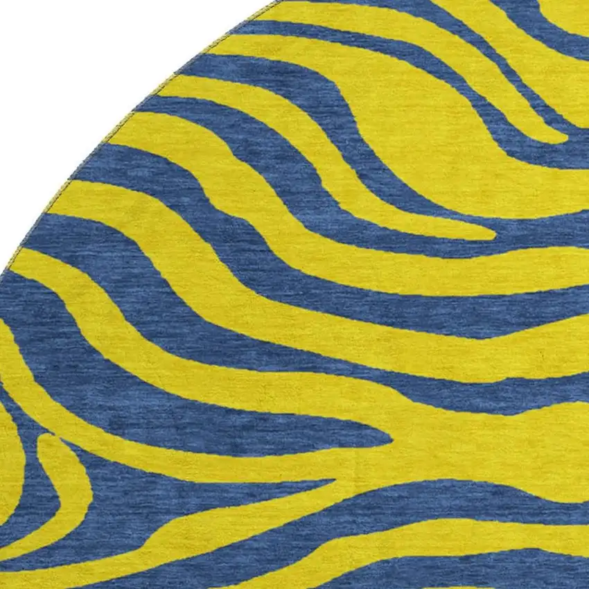 8' Yellow And Navy Blue Animal Print Washable Round Rug With UV Protection Photo 2