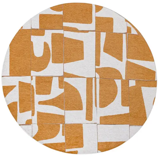 5' Yellow And White Geometric Washable Round Rug Photo 2