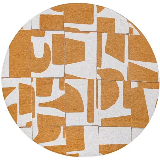 5' Yellow And White Geometric Washable Round Rug Photo 4