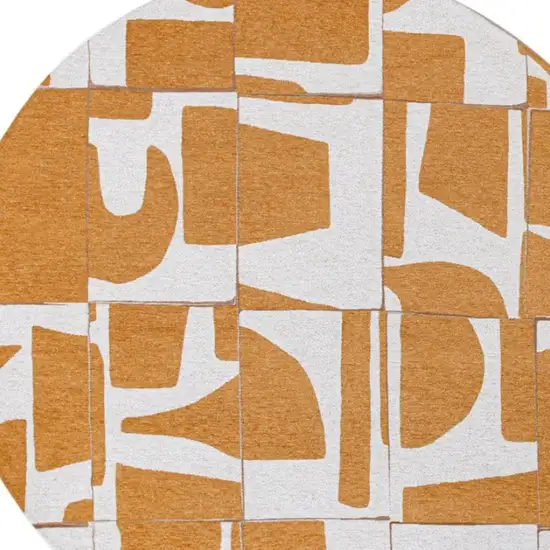 5' Yellow And White Geometric Washable Round Rug Photo 3