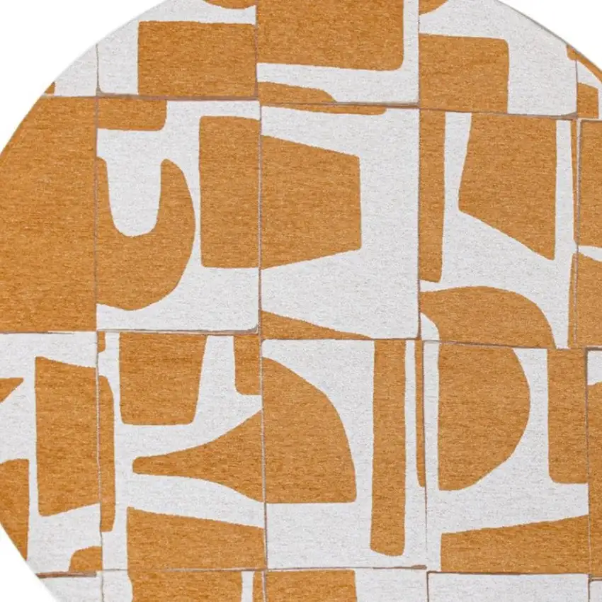 5' Yellow And White Geometric Washable Round Rug Photo 3