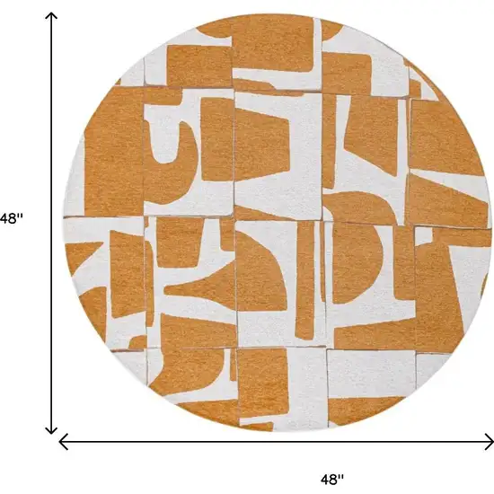 5' Yellow And White Geometric Washable Round Rug Photo 9