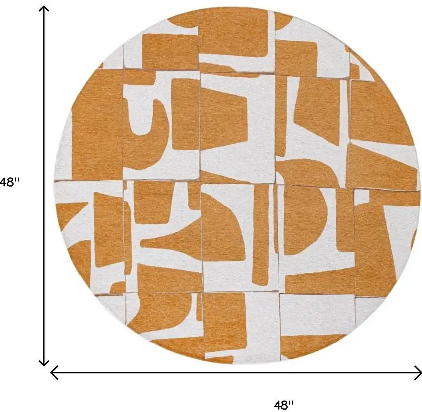 5' Yellow And White Geometric Washable Round Rug Photo 9