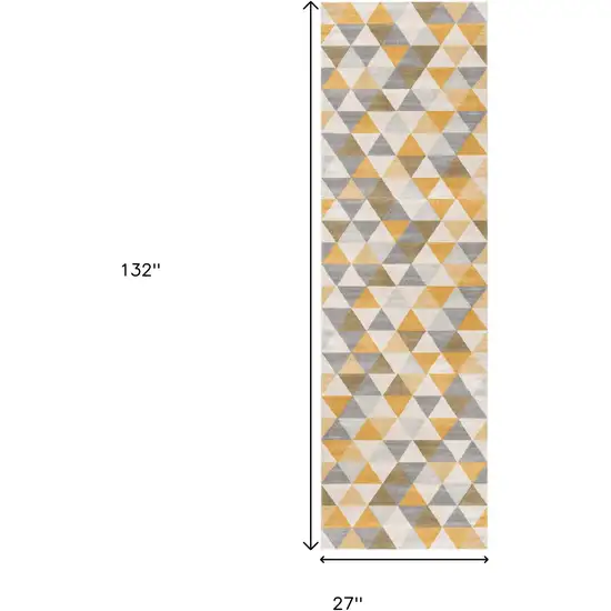 11' Yellow Beige And Gray Geometric Runner Rug Photo 5