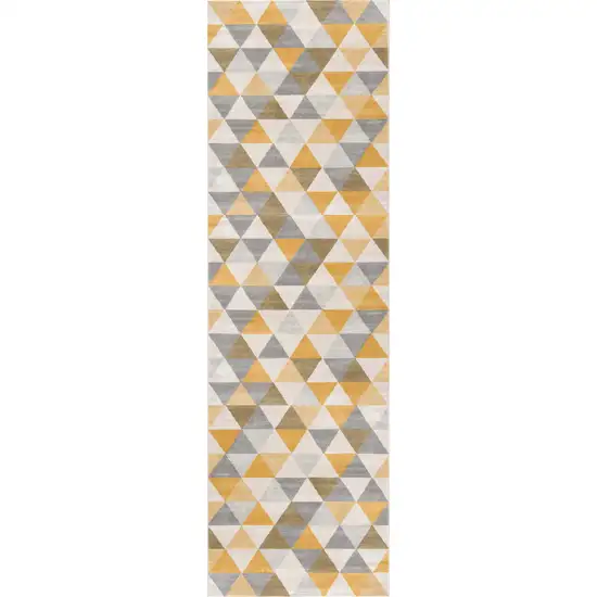 11' Yellow Beige And Gray Geometric Runner Rug Photo 2