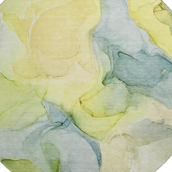 8' Yellow Blue And Beige Abstract Washable Round Rug With UV Protection Photo 3