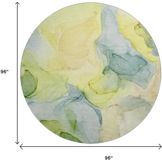 8' Yellow Blue And Beige Abstract Washable Round Rug With UV Protection Photo 9
