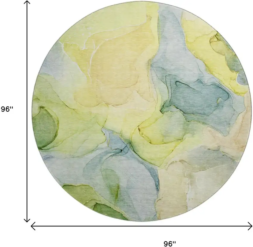 8' Yellow Blue And Beige Abstract Washable Round Rug With UV Protection Photo 9