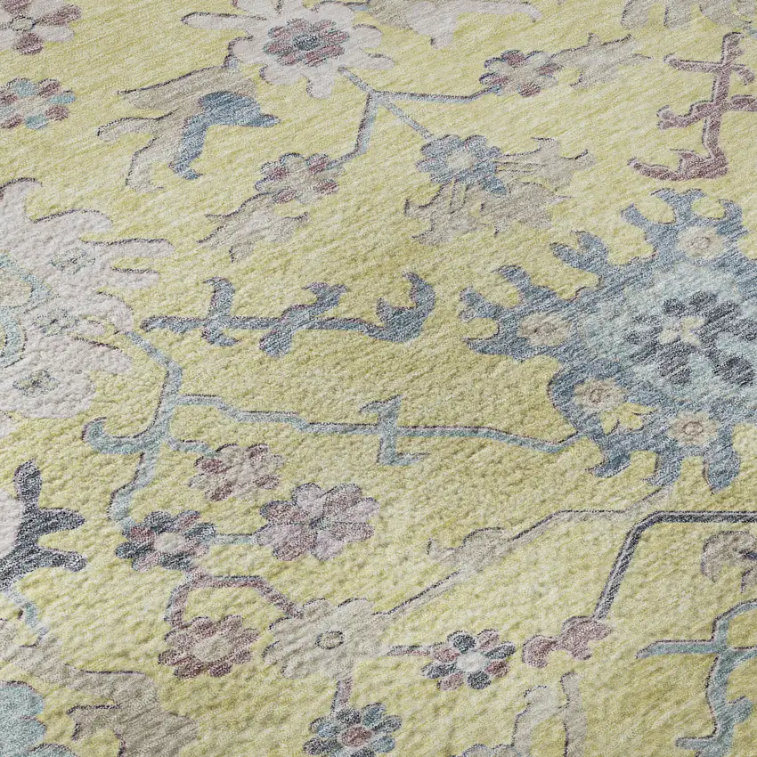 8' Yellow Blue And Blush Floral Washable Round Rug With UV Protection Photo 8