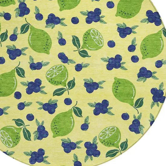 8' Yellow Blue And Green Round Lemons Washable Indoor Outdoor Area Rug Photo 8