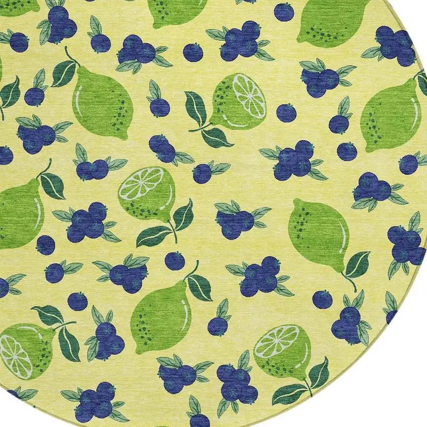 8' Yellow Blue And Green Round Lemons Washable Indoor Outdoor Area Rug Photo 8