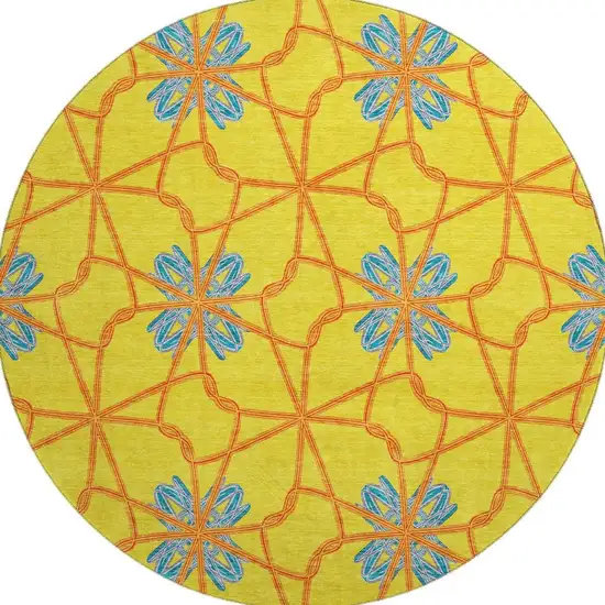 8' Yellow Blue And Red Geometric Washable Round Rug With UV Protection Photo 3